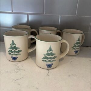 Vintage Pfaltzgraff Nordic Christmas Tree Ceramic Mugs - Set of 5